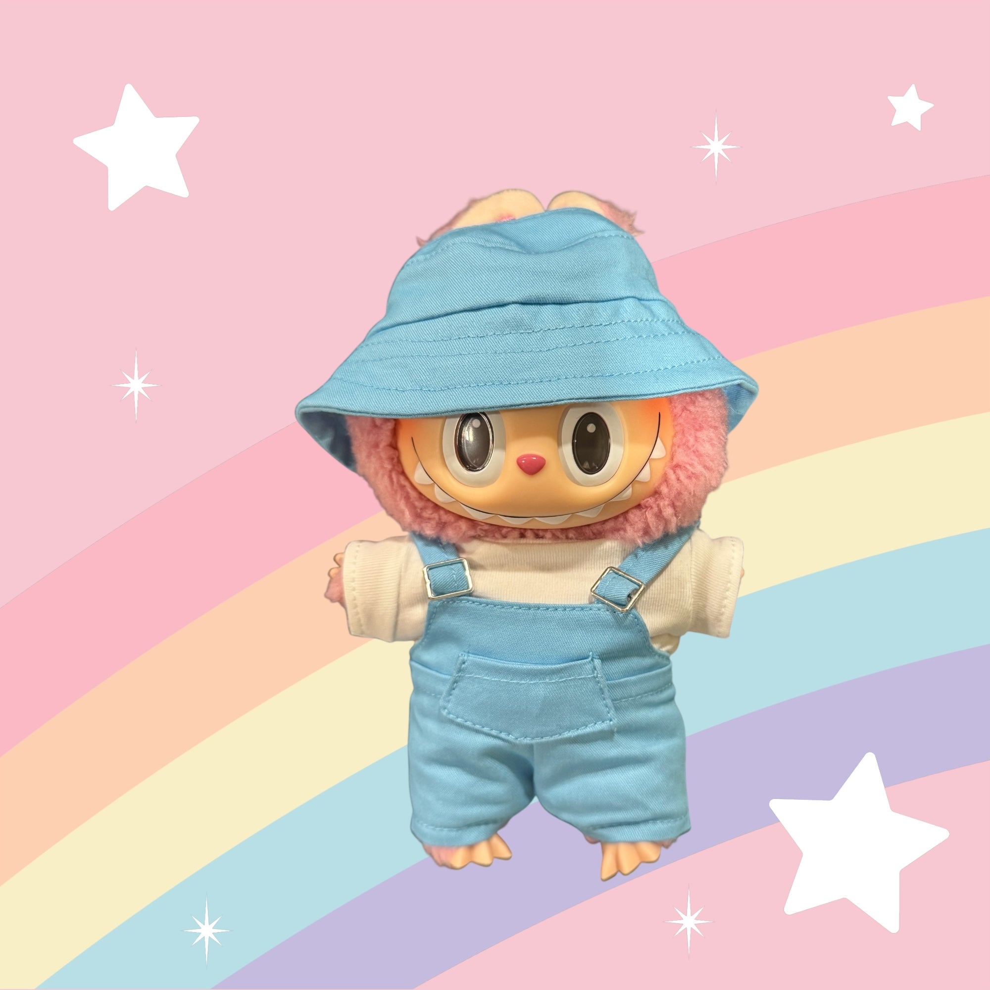 Cute Overall Outfit with Bucket Hat for 17cm Doll