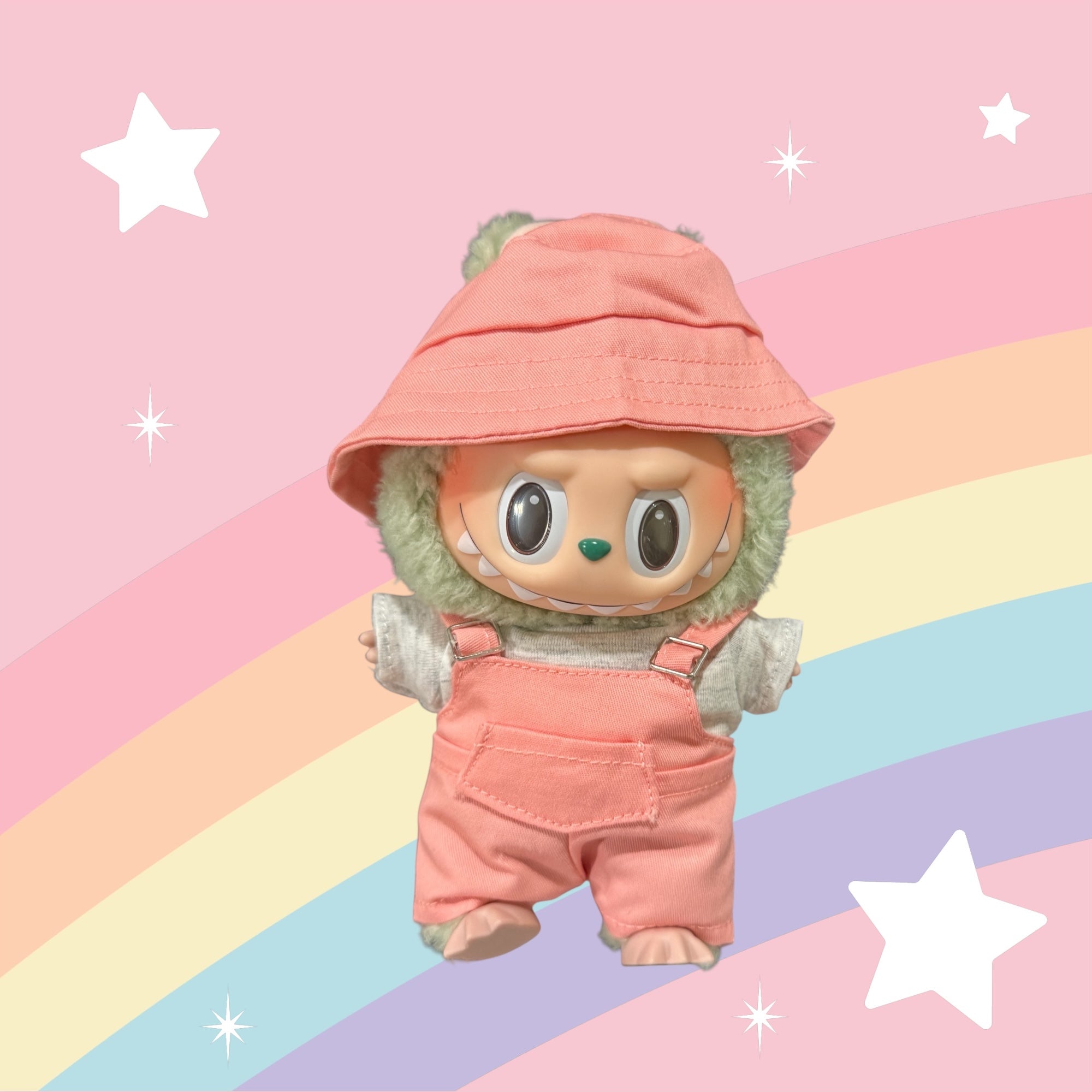 Cute Overall Outfit with Bucket Hat for 17cm Doll