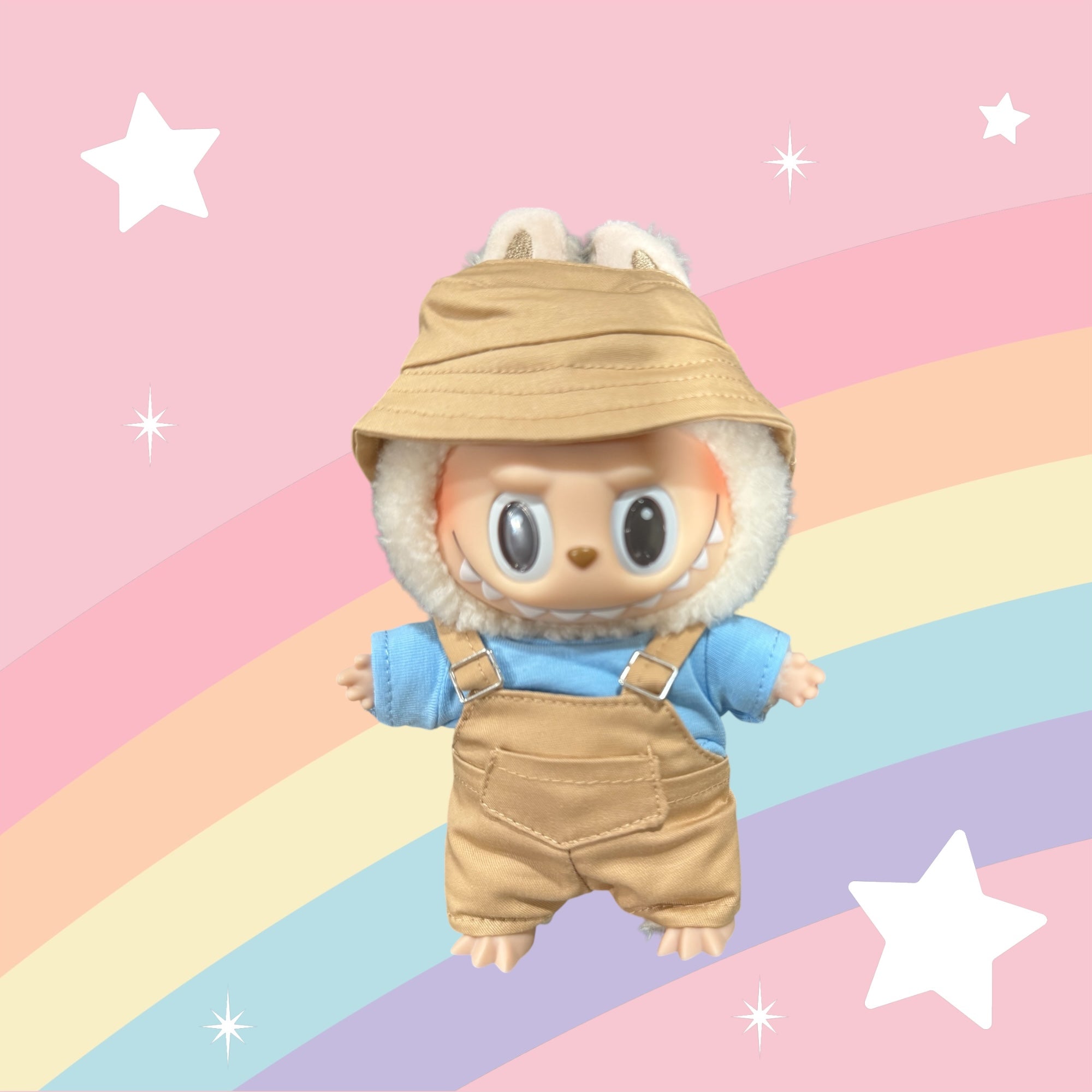 Cute Overall Outfit with Bucket Hat for 17cm Doll