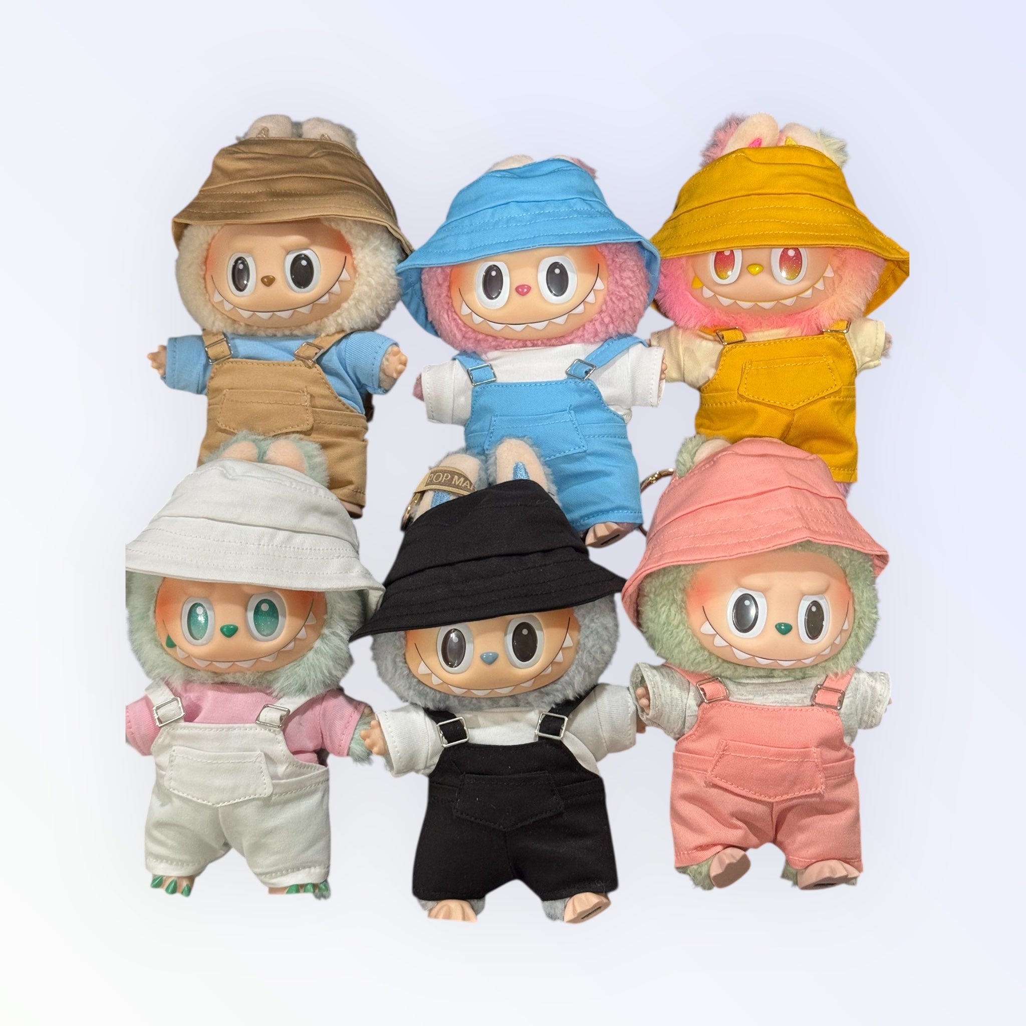 Cute Overall Outfit with Bucket Hat for 17cm Doll