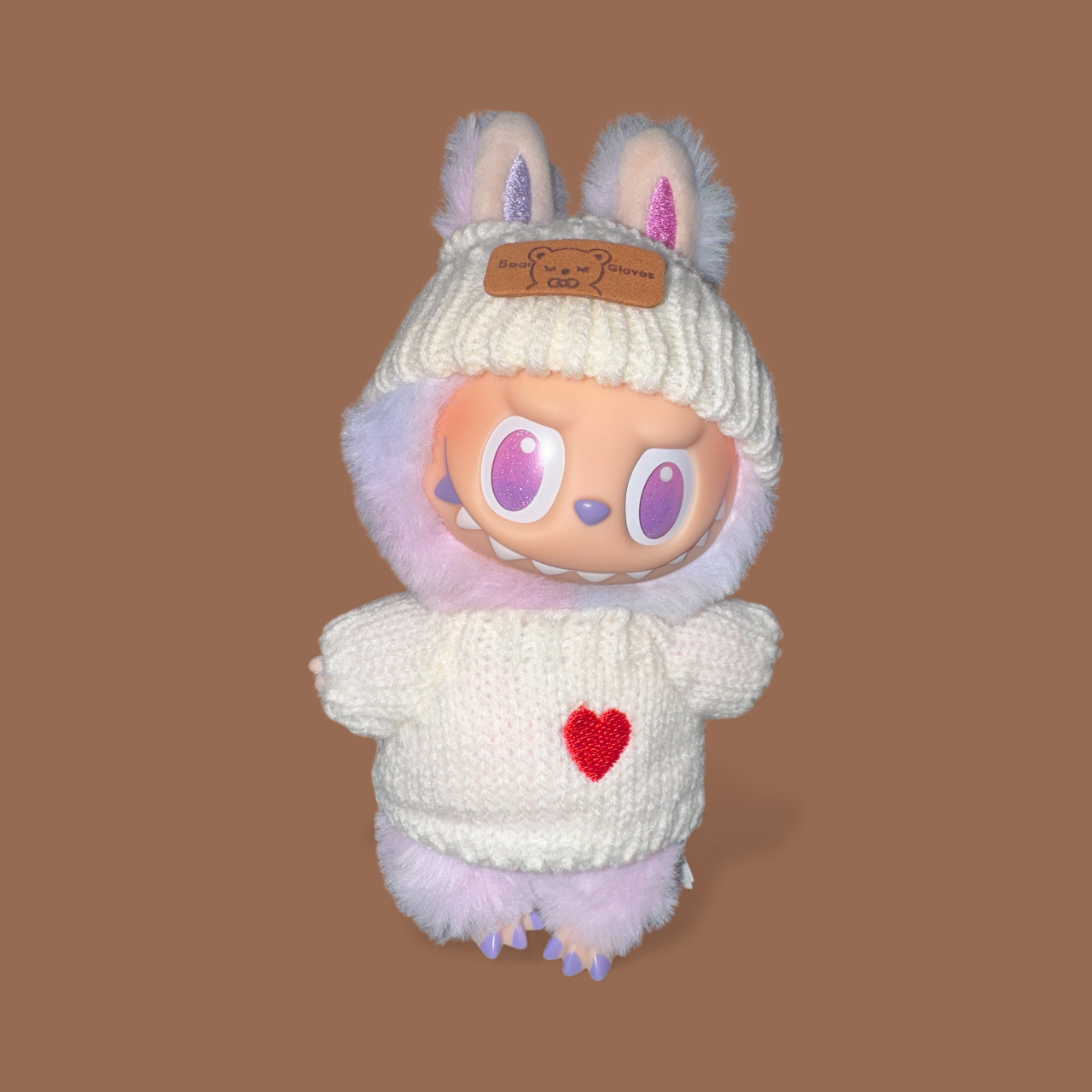 17cm Doll Winter Sweater Outfit – Bunny Beanie & Heart Knit