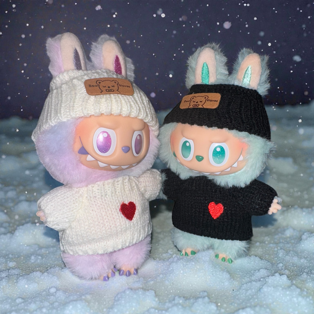 17cm Doll Winter Sweater Outfit – Bunny Beanie & Heart Knit