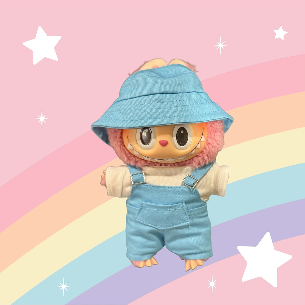 Cute Overall Outfit with Bucket Hat for 17cm Doll