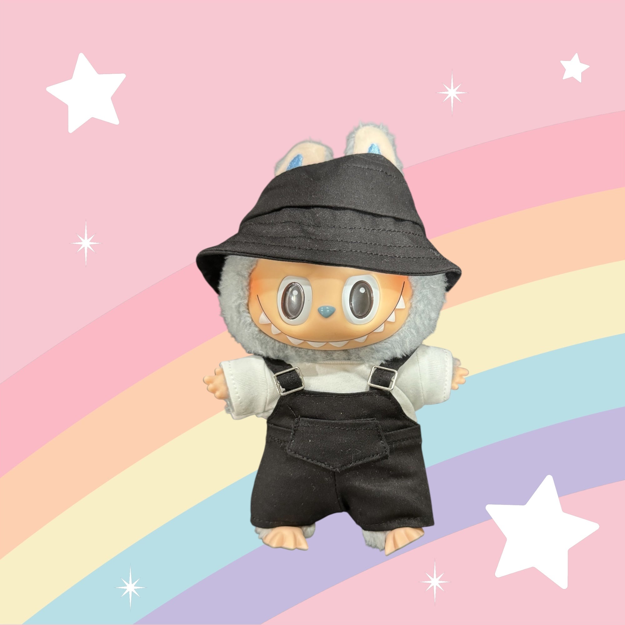 Cute Overall Outfit with Bucket Hat for 17cm Doll