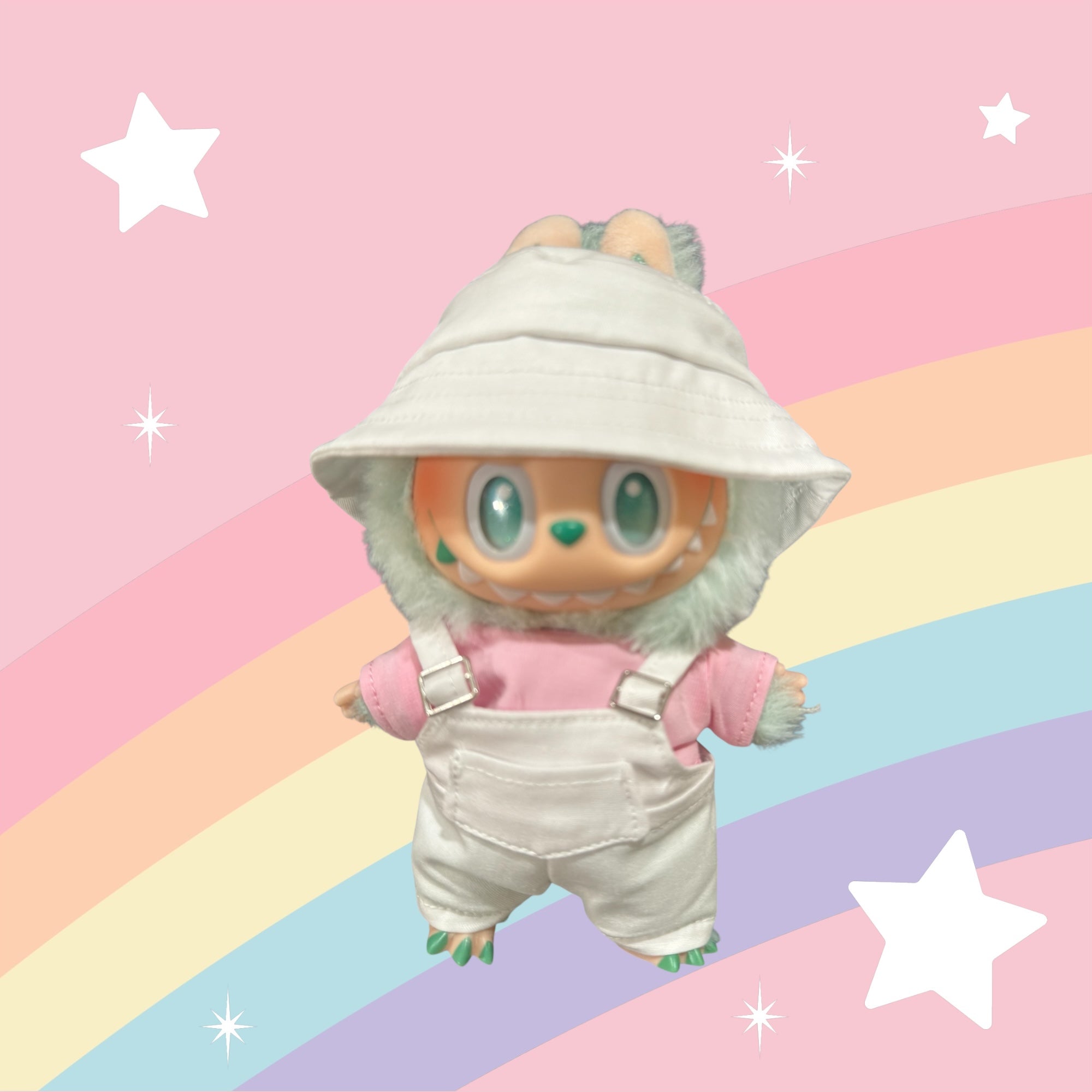 Cute Overall Outfit with Bucket Hat for 17cm Doll