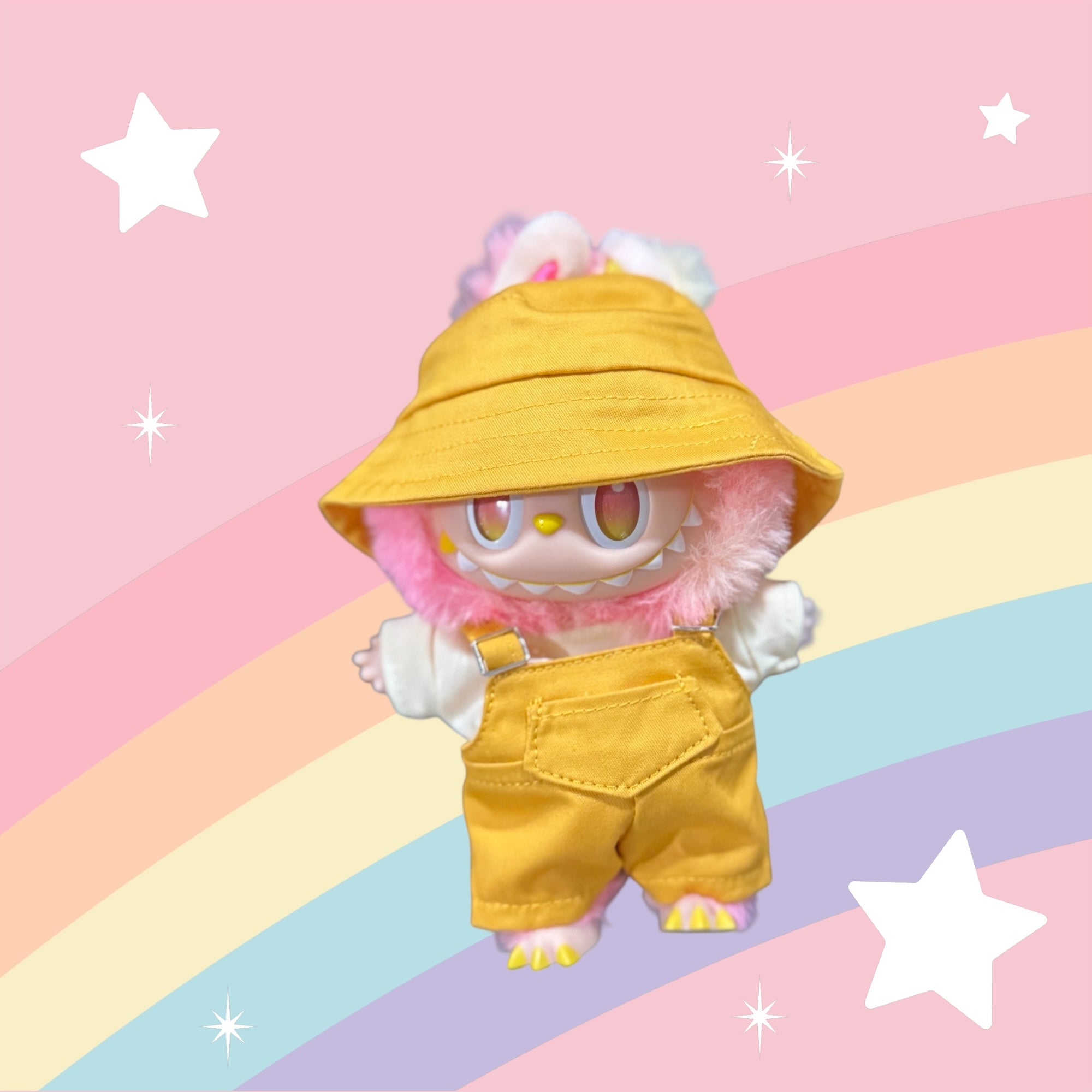 Cute Overall Outfit with Bucket Hat for 17cm Doll