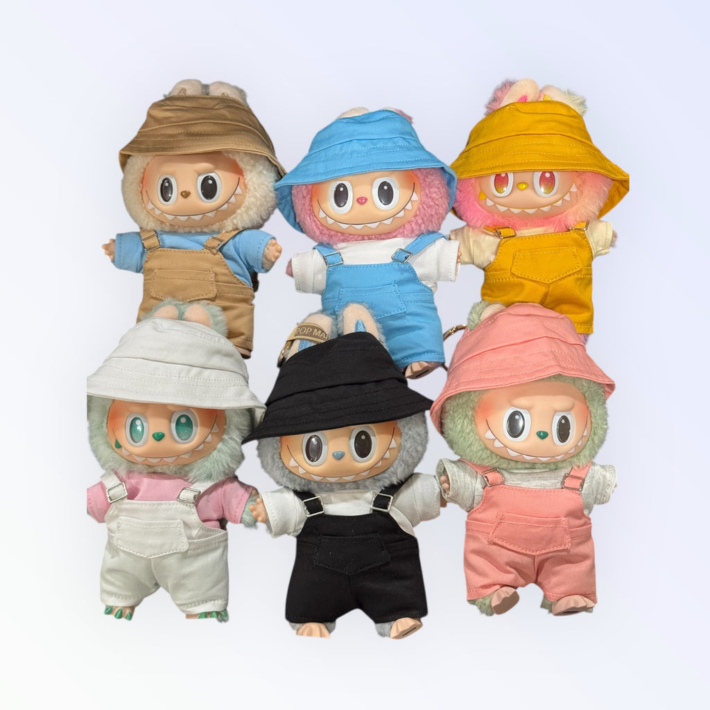 Cute Overall Outfit with Bucket Hat for 17cm Doll
